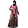 Polka dotted asymmetrical dress abaya- Puce Pink-Wine